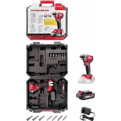 Uťahovák Worcraft CIS-S20LiBM-260 ShareSYS, 20V Li-Ion, rázový, 260Nm, bezuhlíkový, SET 1x akumulátor 2.0 Ah + 1x nabíjačka, v kufri
