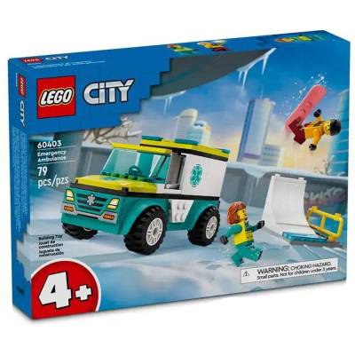 Конструктор LEGO City Линейка за спешна помощ и сноубордист, 79 части