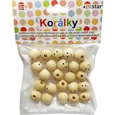 PKstar Korálky dřevo úsměv 14mm - 20g