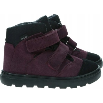 Mrugała kožené dětské boty na suchý zip s membránou neo plum