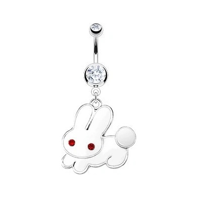 Šperky eshop piercing do břicha bílý zajíc červené zirkonové oči Y10.15