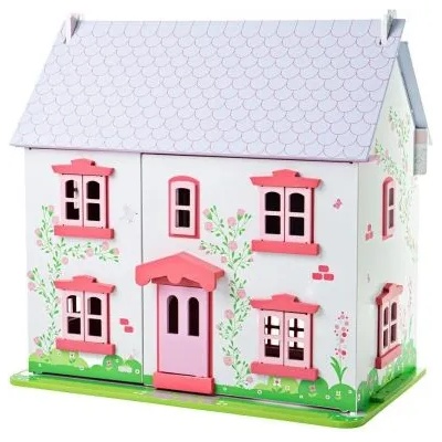 Bigjigs Toys - Дървена къща с обзавеждане и семейство - Къщичка с рози (JT101)