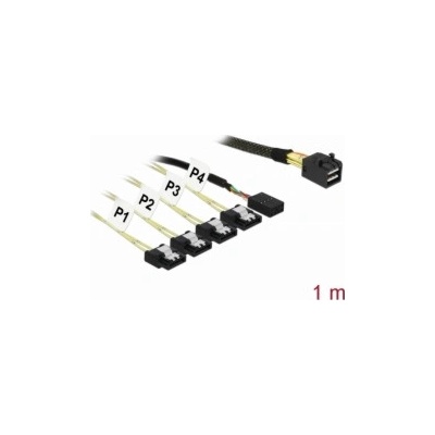 Delock Kabel Mini SAS HD SFF-8643 > 4 x SATA 7 Pin + Sideband 1 m Metall