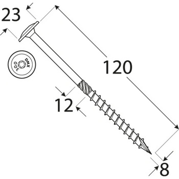 Konštrukčný vrut - DRVTK 8x120 TORX