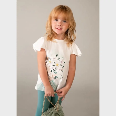 Mayoral Комплект легингс Мента и бяла тениска с щампа за мини момиче Mayoral