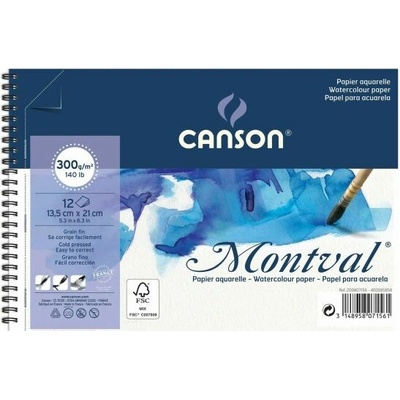 Canson Montval akvarelový blok 300 g, kroužková vazba 13,5 x 21 cm 12 listů