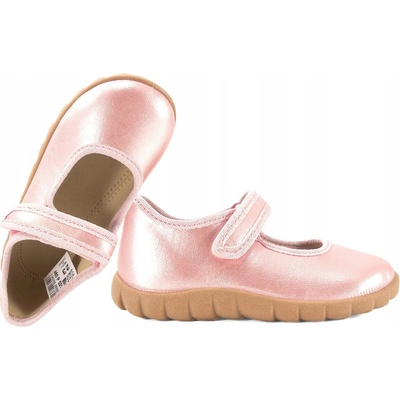 Befado detské elastické balerínkové papuče na suchý zips ružové perleťové