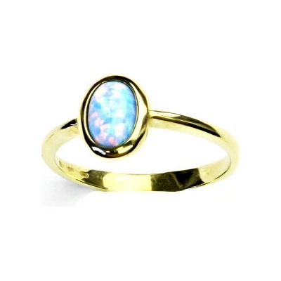 Čištín Zlatý prsten bílé i žluté zlato syntetický světle modrý opál T 1354