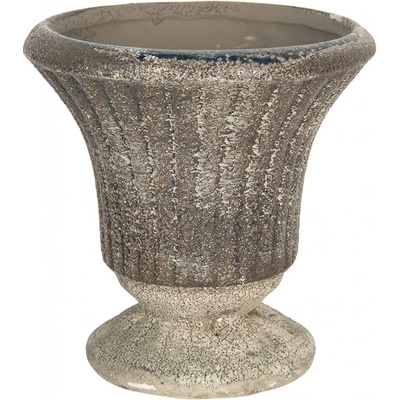 Clayre & Eef Hnědý keramický květináč s patinou v antickém stylu Tasse 13x13 cm