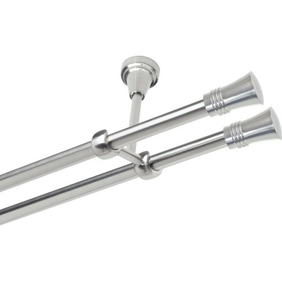 OK-GarnýžeCZ Garnýž kovová dvouřadá 19mm Capri double nerez 390 cm do stěny / na tunýlek - bez kroužků