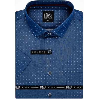 AMJ pánská košile krátký rukáv slim-fit VKSR1126 puntíkovaná modrá