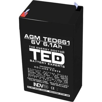 Ted electric Оловна Батерия TED ELECTRIC, 6V, 6.1Ah, 70/ 47/ 100 mm, AGM (8172)