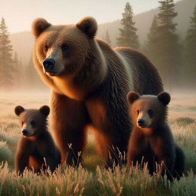 (D) 3D pohľadnica štvorec Bear Family AI (Rodinka medveďov)