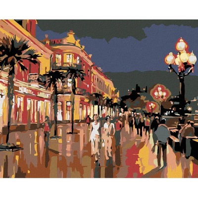 Diamondi Diamantové malování VEČERNÍ PROCHÁZKA MĚSTEM POD PALMAMI 40 x 50 cm bez rámu a bez vypnutí plátna
