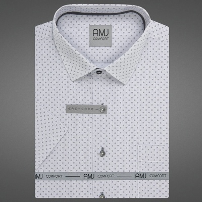 AMJ pánská bavlněná košile krátký rukáv slim fit VKSBR1444 světle šedá s puntíky/tečkami