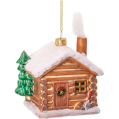 Sass & Belle Стъклена ръчно изработена коледна украса 10 cm Christmas Cabin - Sass & Belle (LINXM333)