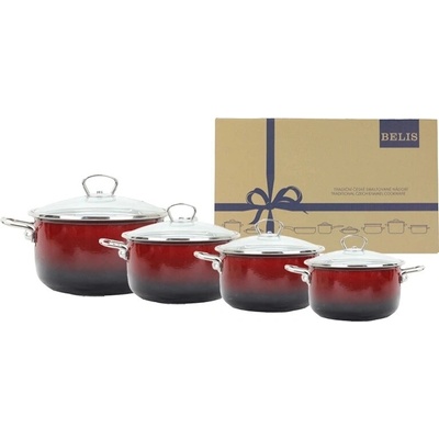 BELIS SÚPRAVA 4 HRNCOV S POKRIEVKAMI OMBRE RED PREMIUM