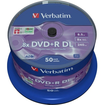 Verbatim DVD+R DL 8,5GB 8x, AZO, spindle, 50ks (43758)