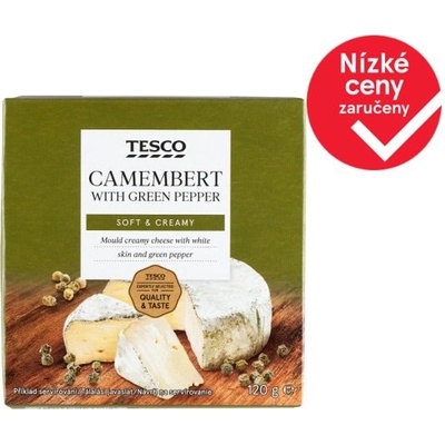 Tesco Měkký zrající plnotučný sýr s bílou plísní na povrchu se zeleným pepřem 120 g