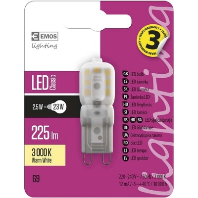 Emos LED žárovka Classic JC A++ 2,5W G9 teplá bílá
