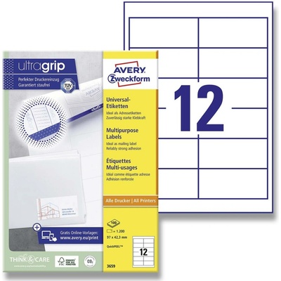 Avery Zweckform 3659 univerzální etikety 97,0 x 42,3 mm 1200 etiket bílé