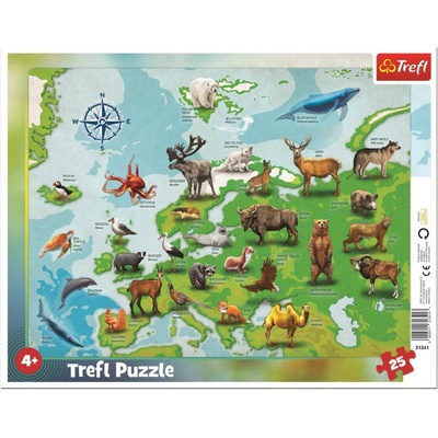 Trefl Mapa Evropy se zvířátky 25 dílků