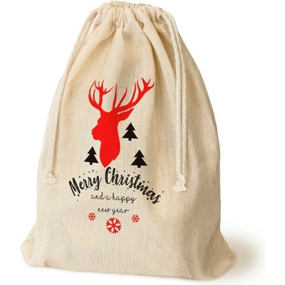 Vianočné BAVLNENÉ VRECKO s Potlačou 30x45 cm ECRU 145g Merry Christmas