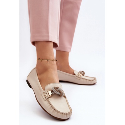 Laura Messi Dámské kožené mokasíny s ozdobou 2761 béžové