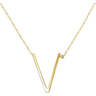 SAVICKI Колие с буква "V" Savicki: позлатено сребро, бял сапфир
