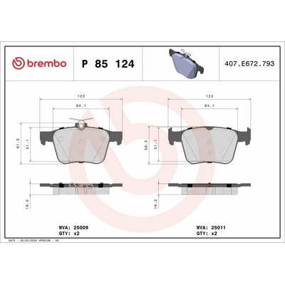 Sada brzdových destiček, kotoučová brzda BREMBO P 85 124
