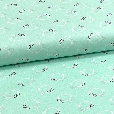 Bavlněné plátno P0684 mint, kočičí hlavy s mašlí, š.140
