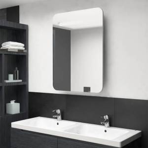 vidaXL LED шкаф с огледало за баня, бетонно сив, 60x11x80 см (326502)