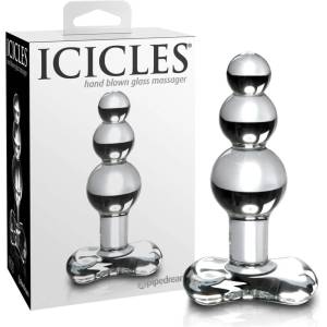 Icicles No. 47 - анален плъг с три мъниста - стъклен, прозрачен