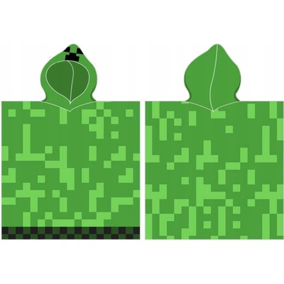 Carbotex Detské plážové pončo osuška s kapucňou Minecraft motív Creeper 50 x 115 cm