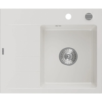 Mexen Ben гранитна мивка с 1 камера и плот, дясна 600 x 500 мм, бяла, хромиран (6523605000-20)