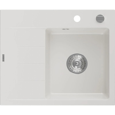 Mexen Ben гранитна мивка с 1 камера и плот, дясна 600 x 500 мм, бяла, хромиран (6523605000-20)