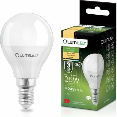 Lumiled LED žiarovka E14 P40 2,5W = 25W 249lm 3000K Warm 180°