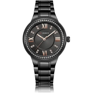 Curren Дамски часовник Curren Gemma с кристали, Черен (CURREN-9004-BLACK-BLACK) Часовници