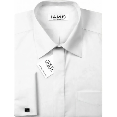AMJ pánská košile na manžetové knoflíčky dlouhý rukáv prodloužená délka slim fit JDPSA018MK bílá – Zbozi.Blesk.cz