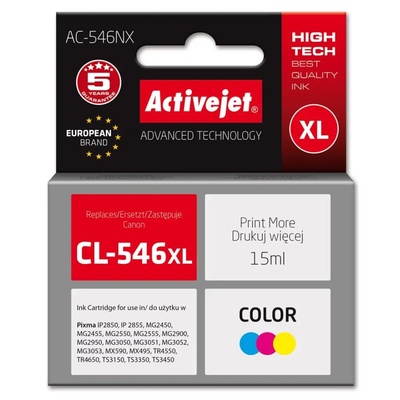 Activejet Мастило за принтер Activejet AC-546NX за Canon, резервно Canon CL-546XL, Върховен, 15 ml, цвят, циан, магента, жълто (AC-546NX)