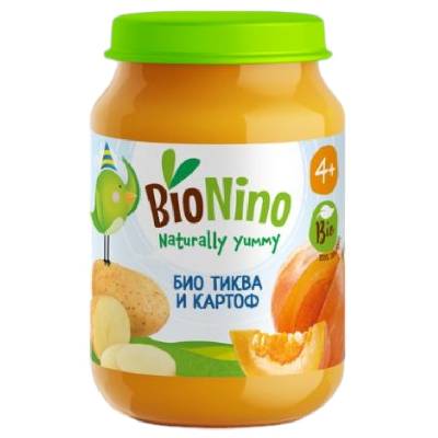 Био зеленчуково пюре BioNino - Тиква и картоф, 4 м+, 190 g (BN2256)