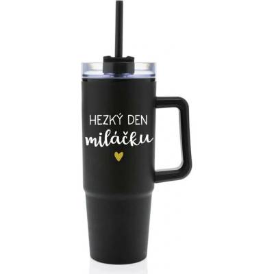 Giftela HEZKÝ DEN MILÁČKU černý cestovní termohrnek s průhledným víčkem 900 ml