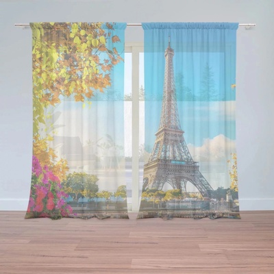Záclony Paříž Eifellova věž Flowers: 2 ks - 150x250 cm - Sablio