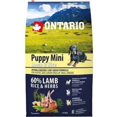 ONTARIO Puppy Mini Lamb & Rice - пълноценна храна за подрастващи кученца от малки породи (1-12 месеца) с агне и ориз 6, 5 кг, Чехия 214-10197