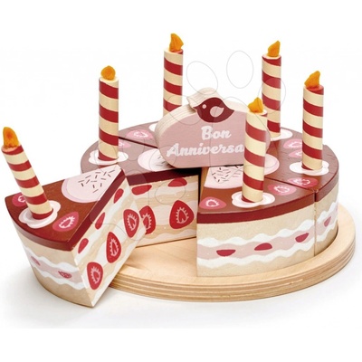 Leaf Toys Tender Chocolate Birthday Cake dřevěný čokoládový dort 6 kousků se 6 svíčkami na talíři