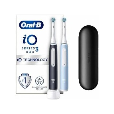 Oral-B Комплект електрически четки за зъби Braun Oral-B iO 3 DUO, Матово черно/Ледено синьо