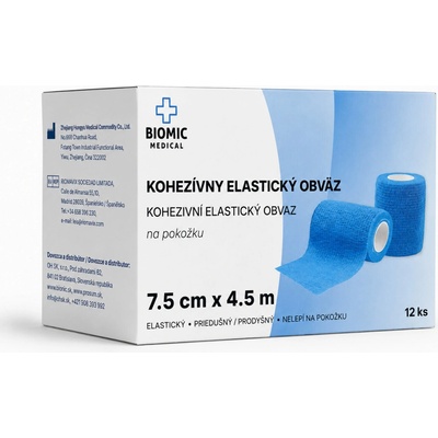 BIOMIC MEDICAL Kohezívny elastický obväz 7,5 cm x 4,5 m, 12 ks