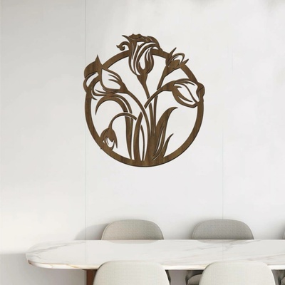 dřevo života Dřevěný obraz s TULIPÁNY Zvolte rozměr (cm): 80x88, Zvolte barvu dekoru: Ořech