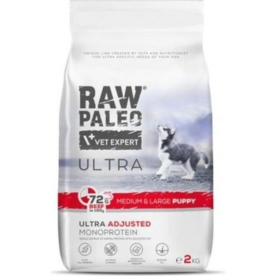 Raw Paleo Ultra Beef Puppy Medium Large - висококачествена монопротеинова храна за подрастващи кучета от средни и едри породи с Говеждо, 10 кг, Vet Expert - Полша