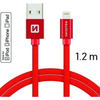 Swissten MFI licencovaný datový lightning kabel textile červený 1.2m / 2.0m Délka: 1,2m
